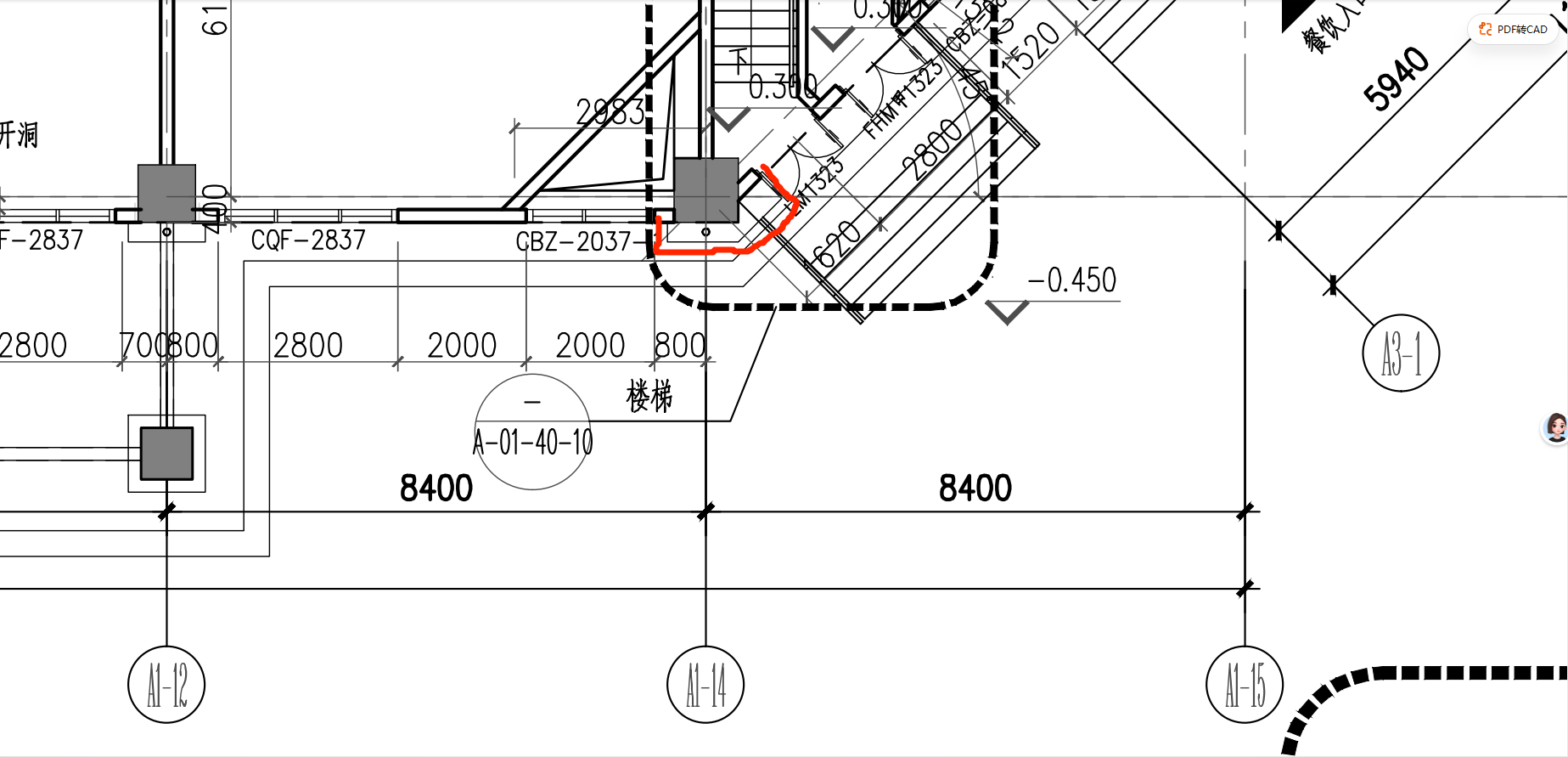 图5 原施工图外包柱造型示意